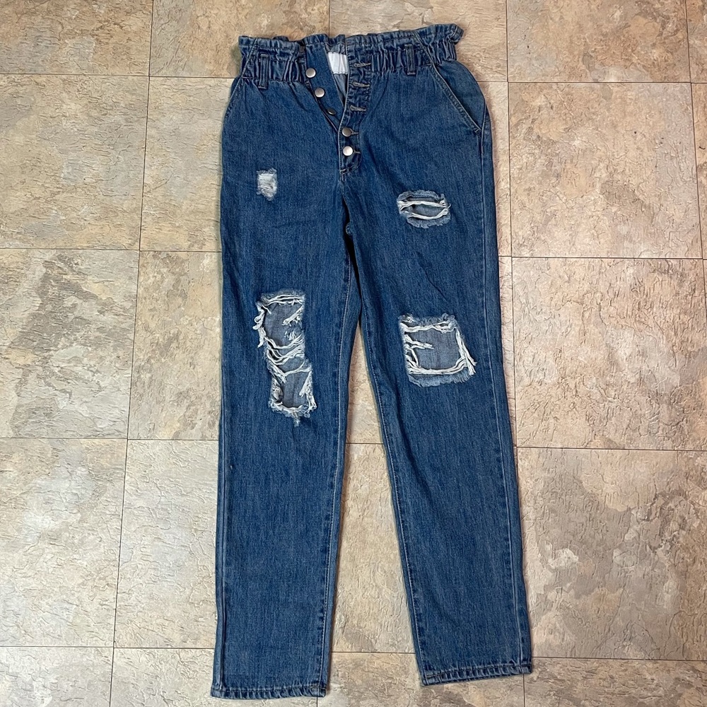 High Waisted Ripped Denim Jeans